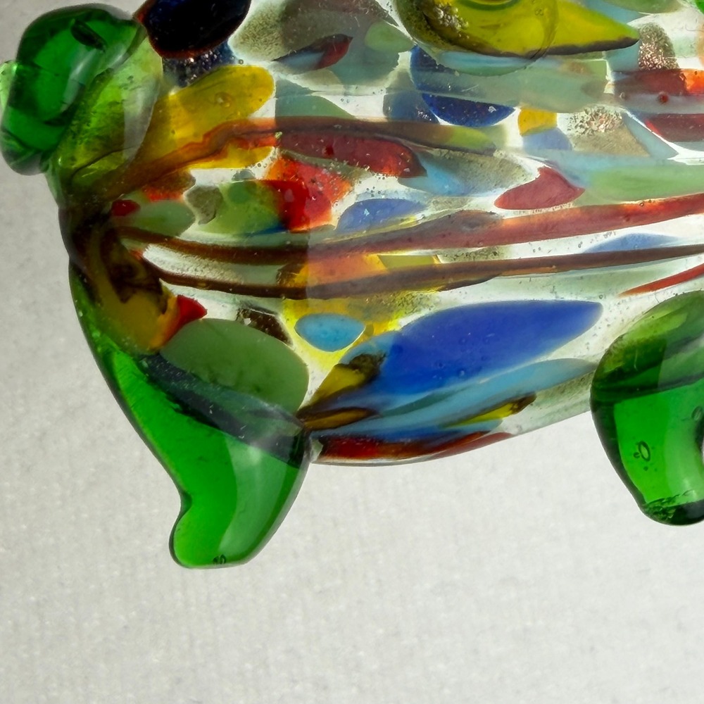 Art Glass Pig Pendant Necklace Lime Green Ribbon Cord Confetti Animal Jewelry - Picture 3 of 10